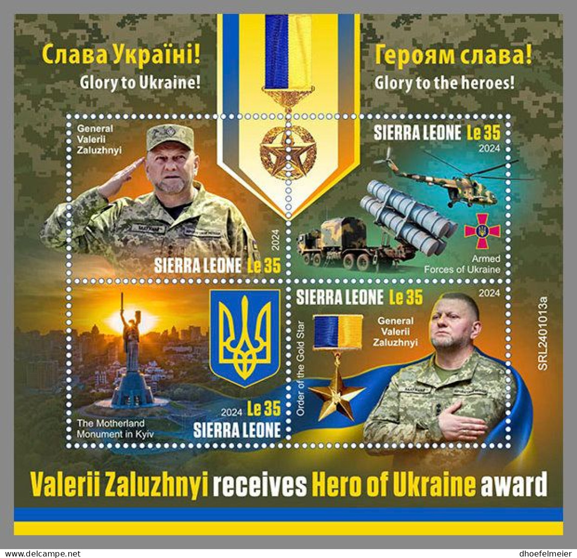 SIERRA LEONE 2024 MNH Ukraine Valerii Zaluzhnyi Hero Award M/S – OFFICIAL ISSUE – DHQ2419 - Militaria