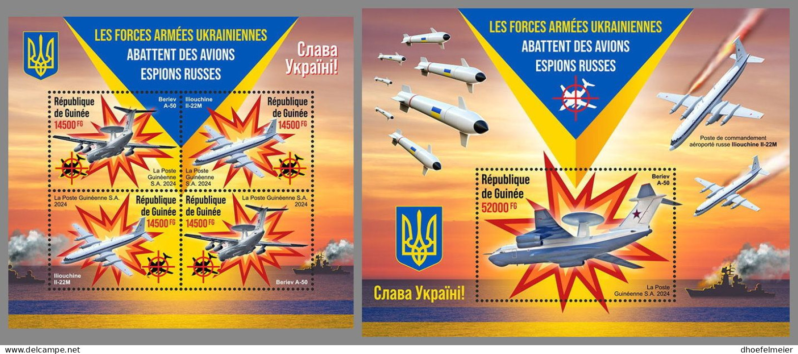 GUINEA REP. 2024 MNH Ukraine Shoot Down Russian Spy Planes M/S+S/S – OFFICIAL ISSUE – DHQ2419 - Militaria