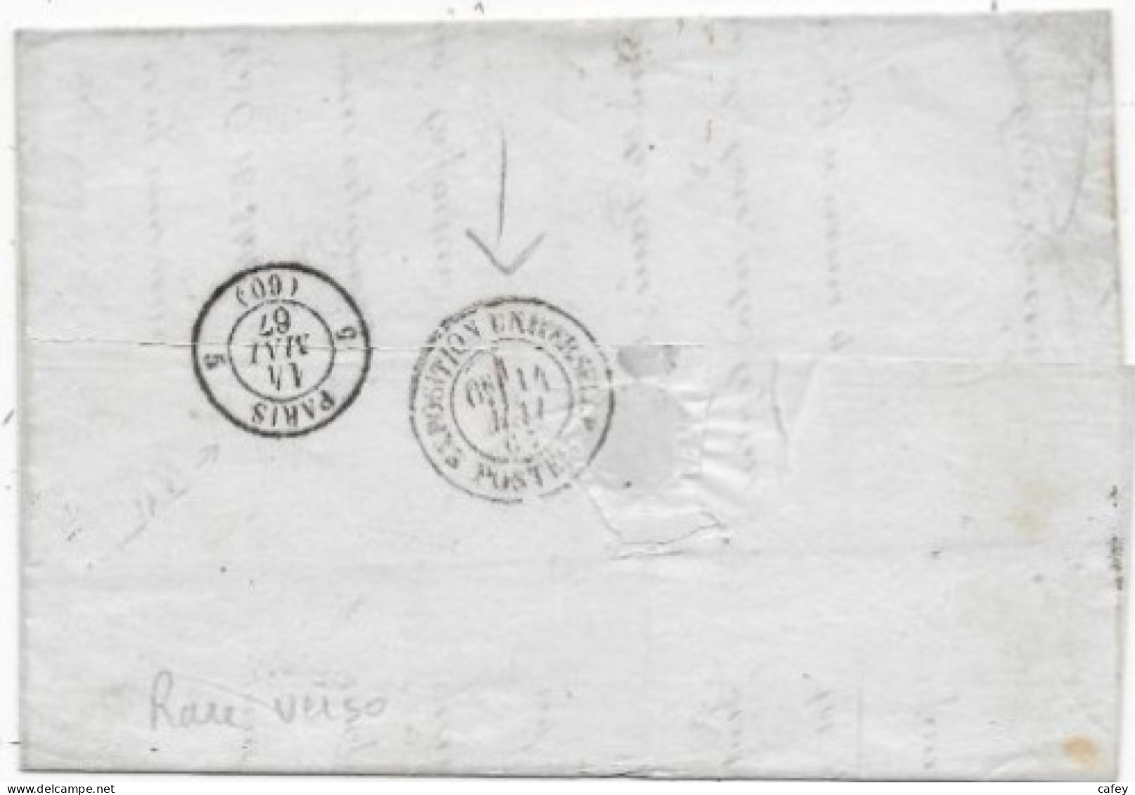 Lettre De ESSONNES 1867 Verso Rare Càd EXPOSITION UNIVERSELLE / POSTE 1867 (bien Plus Rare En Arrivé Qu'au Départ) - 1849-1876: Période Classique