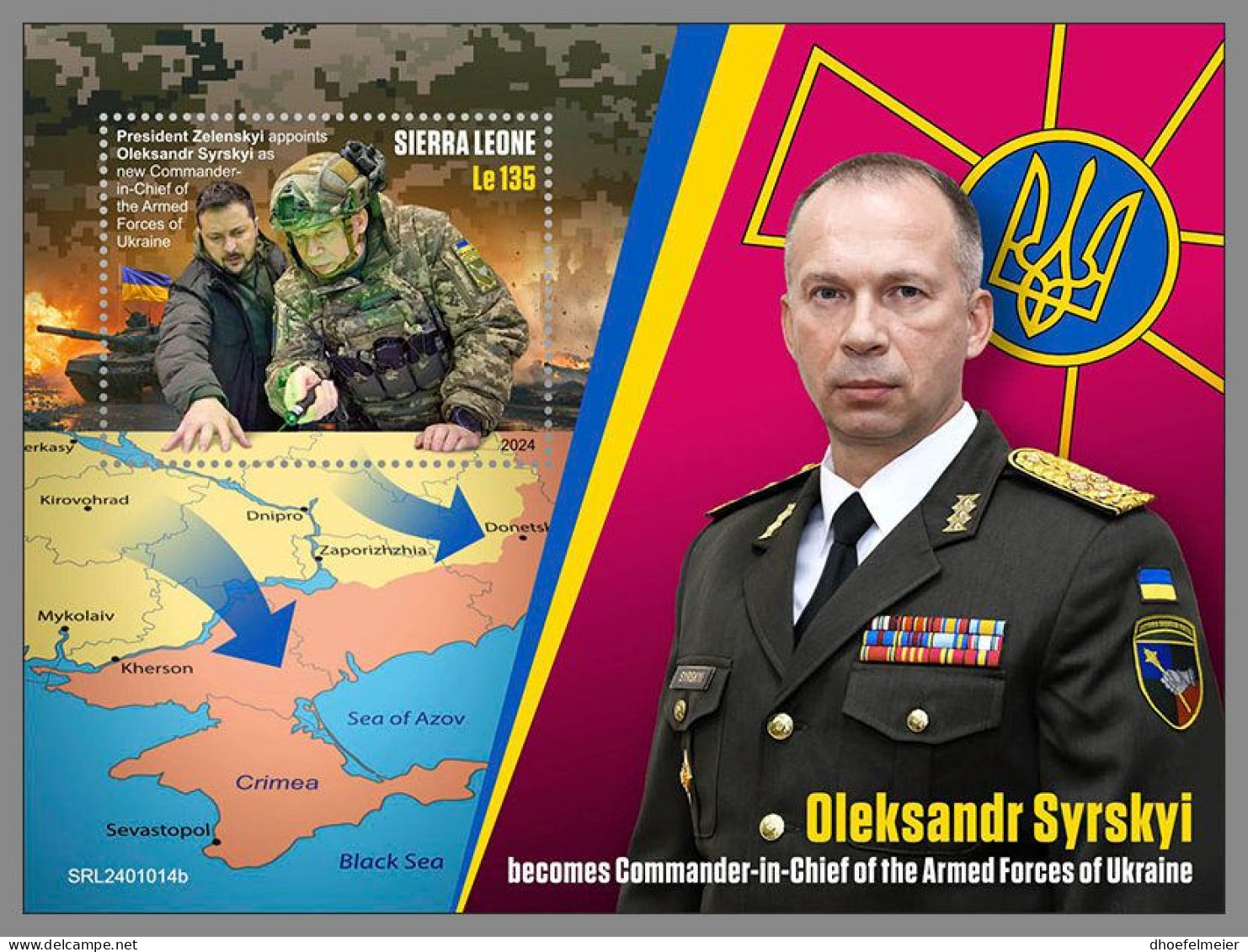 SIERRA LEONE 2024 MNH Ukraine Oleksandr Sirskyi Hero Award S/S – IMPERFORATED – DHQ2419 - Militaria