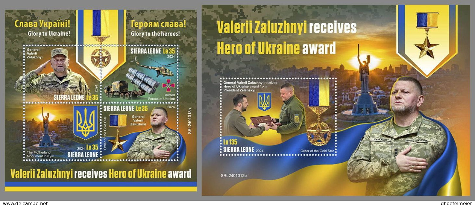SIERRA LEONE 2024 MNH Ukraine Valerii Zaluzhnyi Hero Award M/S+S/S – IMPERFORATED – DHQ2419 - Militares