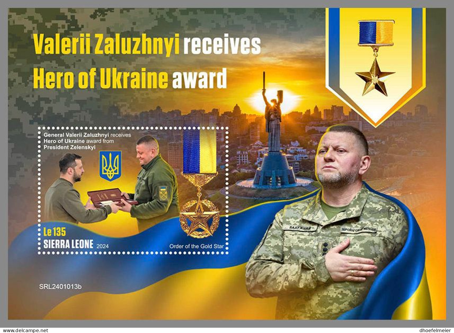 SIERRA LEONE 2024 MNH Ukraine Valerii Zaluzhnyi Hero Award S/S – IMPERFORATED – DHQ2419 - Militaria