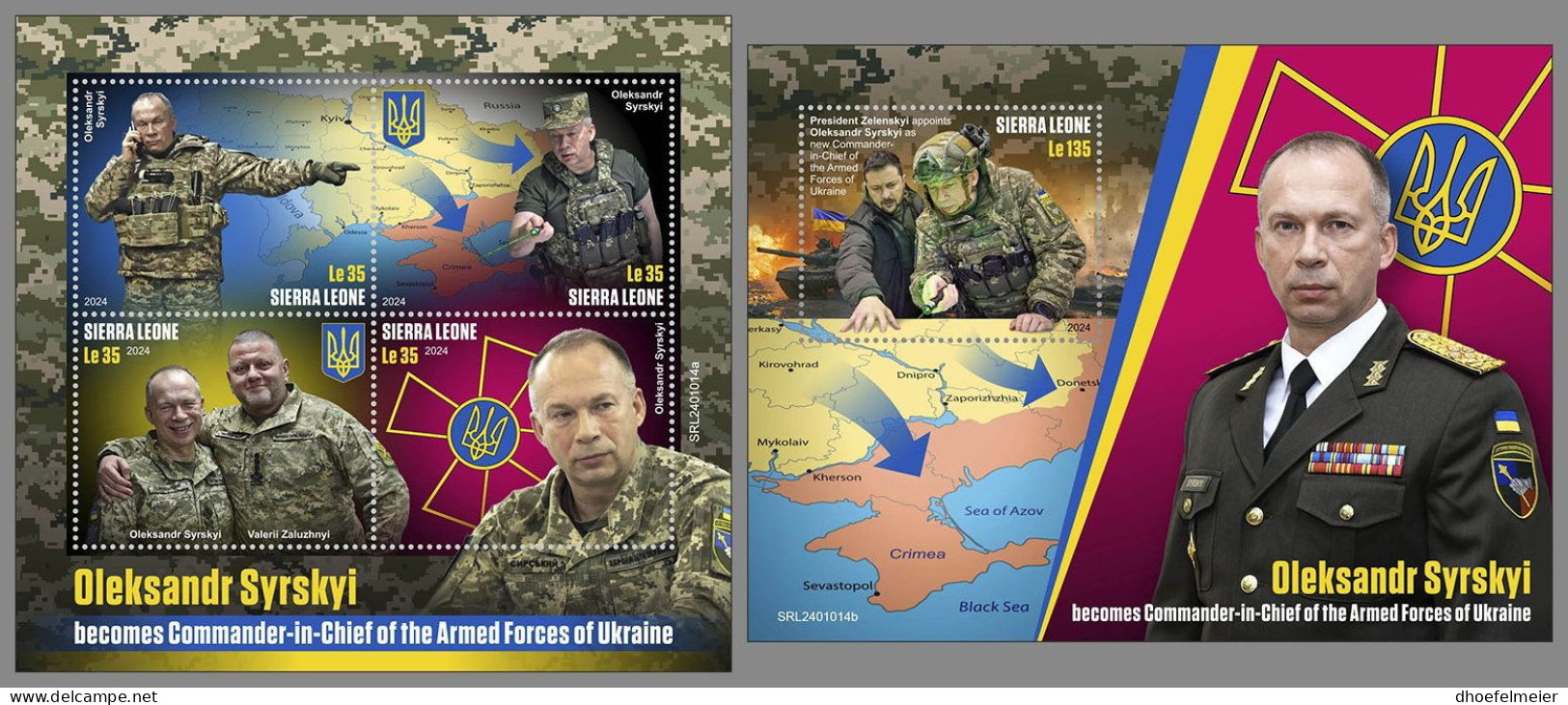 SIERRA LEONE 2024 MNH Ukraine Oleksandr Sirskyi Hero Award M/S+S/S – IMPERFORATED – DHQ2419 - Militares