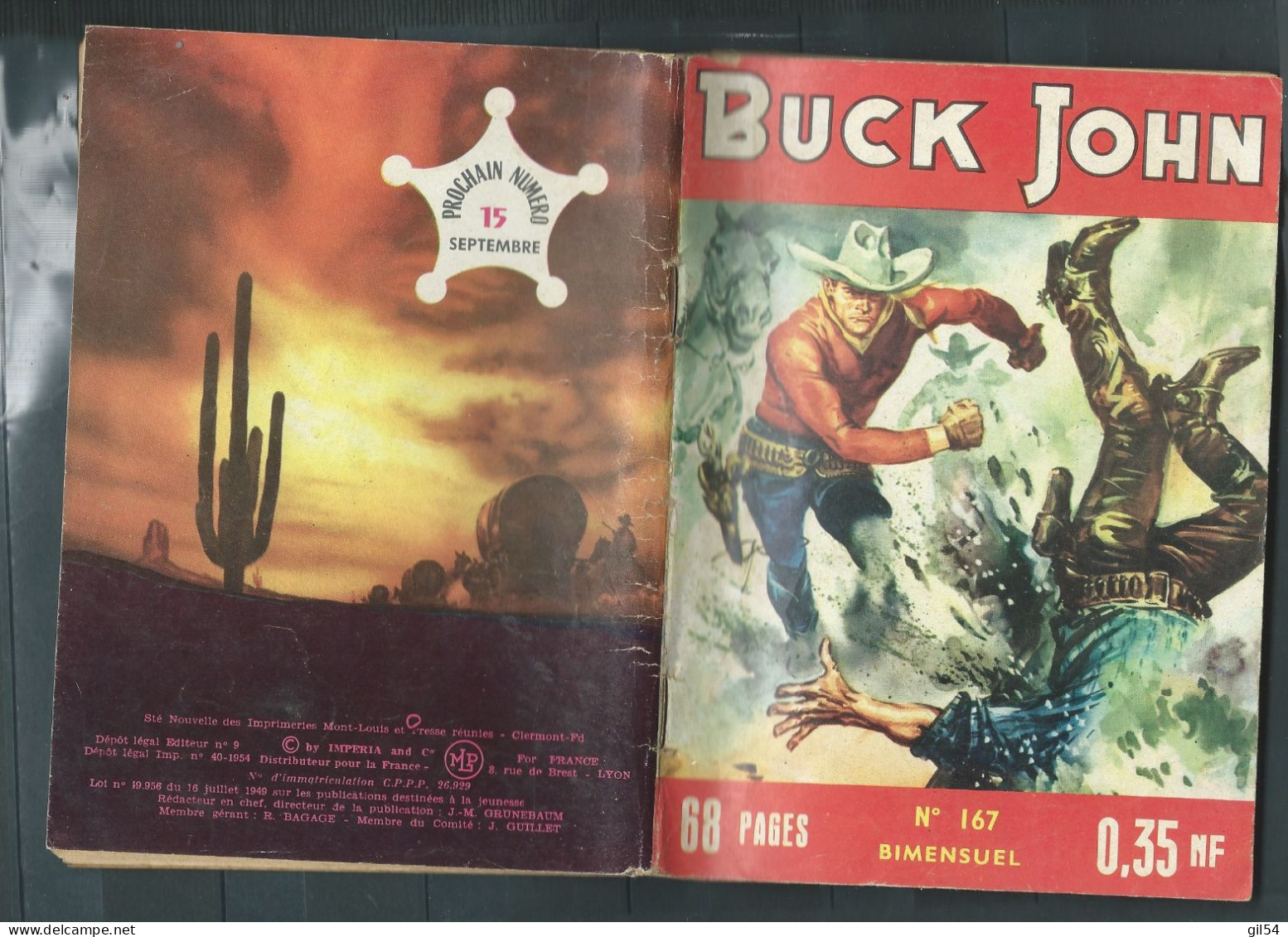 Bd " Buck John   " Bimensuel N° 167 " L'OMBRE DE LA POTENCE       , DL  N° 40  1954 - BE-   BUC 0903 - Small Size