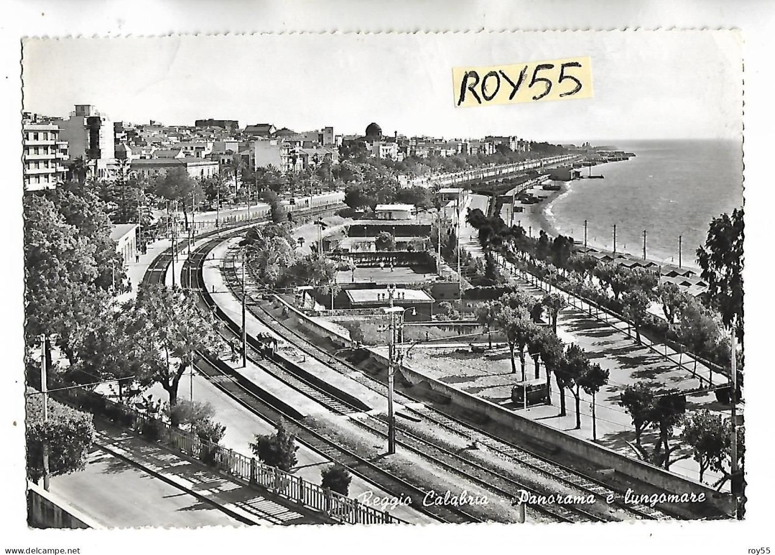 Calabria-reggio Calabria Veduta Vecchia Stazione Ferroviaria Reggio Lido Con Panorama Lungo Mare Anni 60 - Reggio Calabria