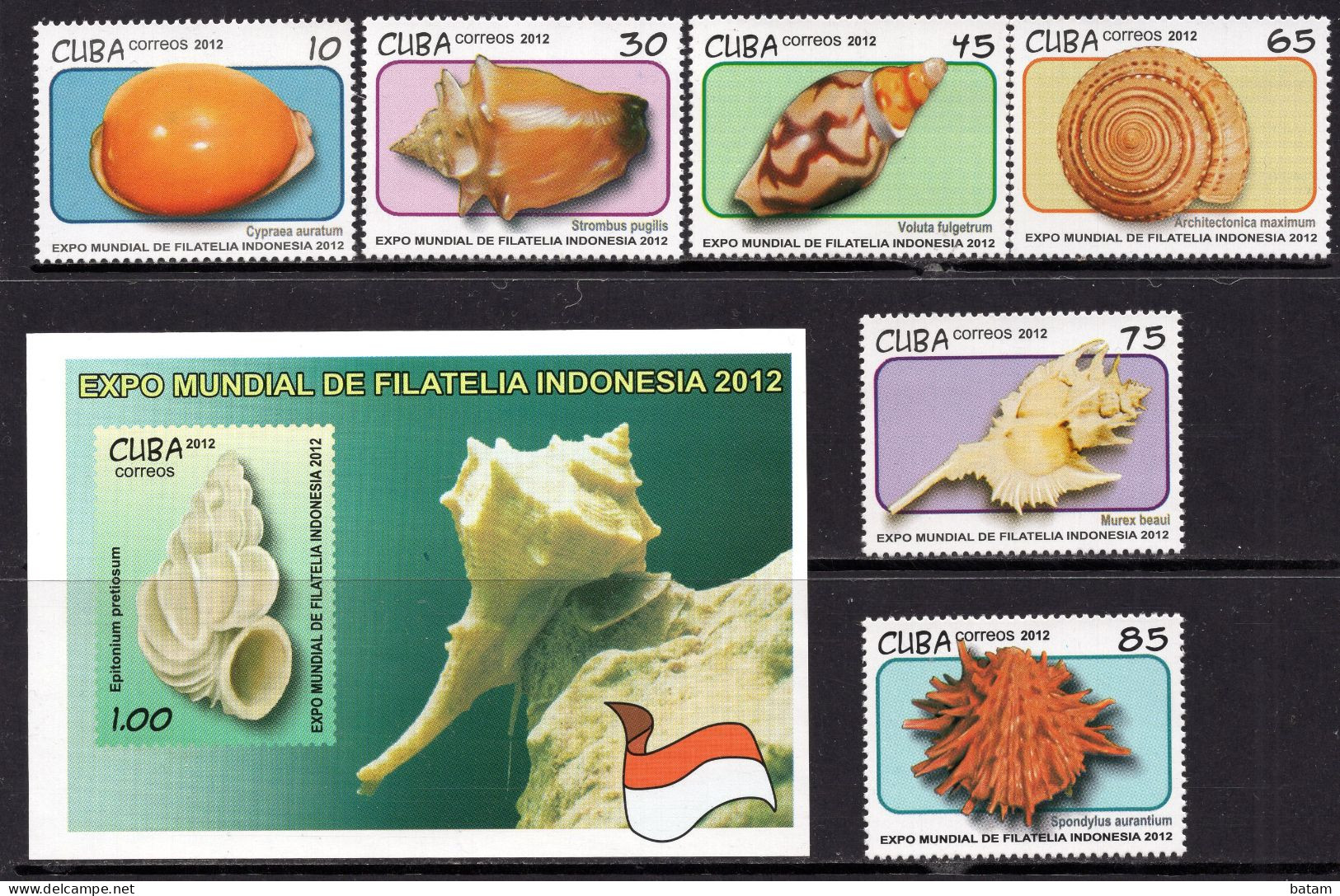 Cuba 2012 -  Sea Shells - International Stamp Exhibition INDONESIA 2012- MNH Set - Ongebruikt