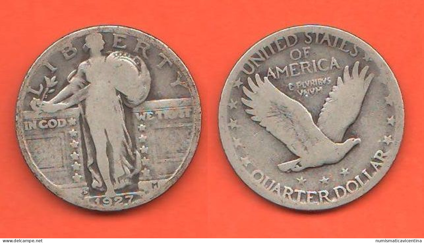 America Quarter 1927 S Standing Liberty USA America Rare Date E Mint Silver Coin - 1916-1930: Standing Liberty (Libertà In Piedi)