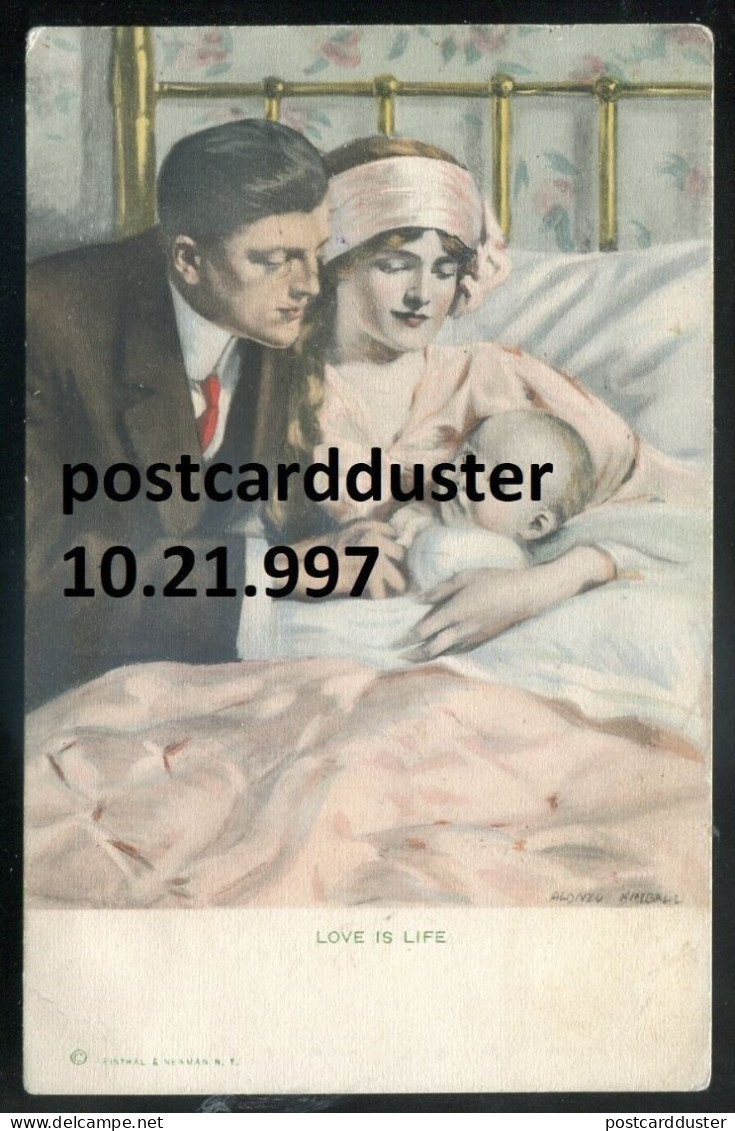 AUSTRIA. Artist ALONZO KIMBELL Postcard 1918. KUK Feldpost. Military Parents With Child (h3529) - Autres & Non Classés
