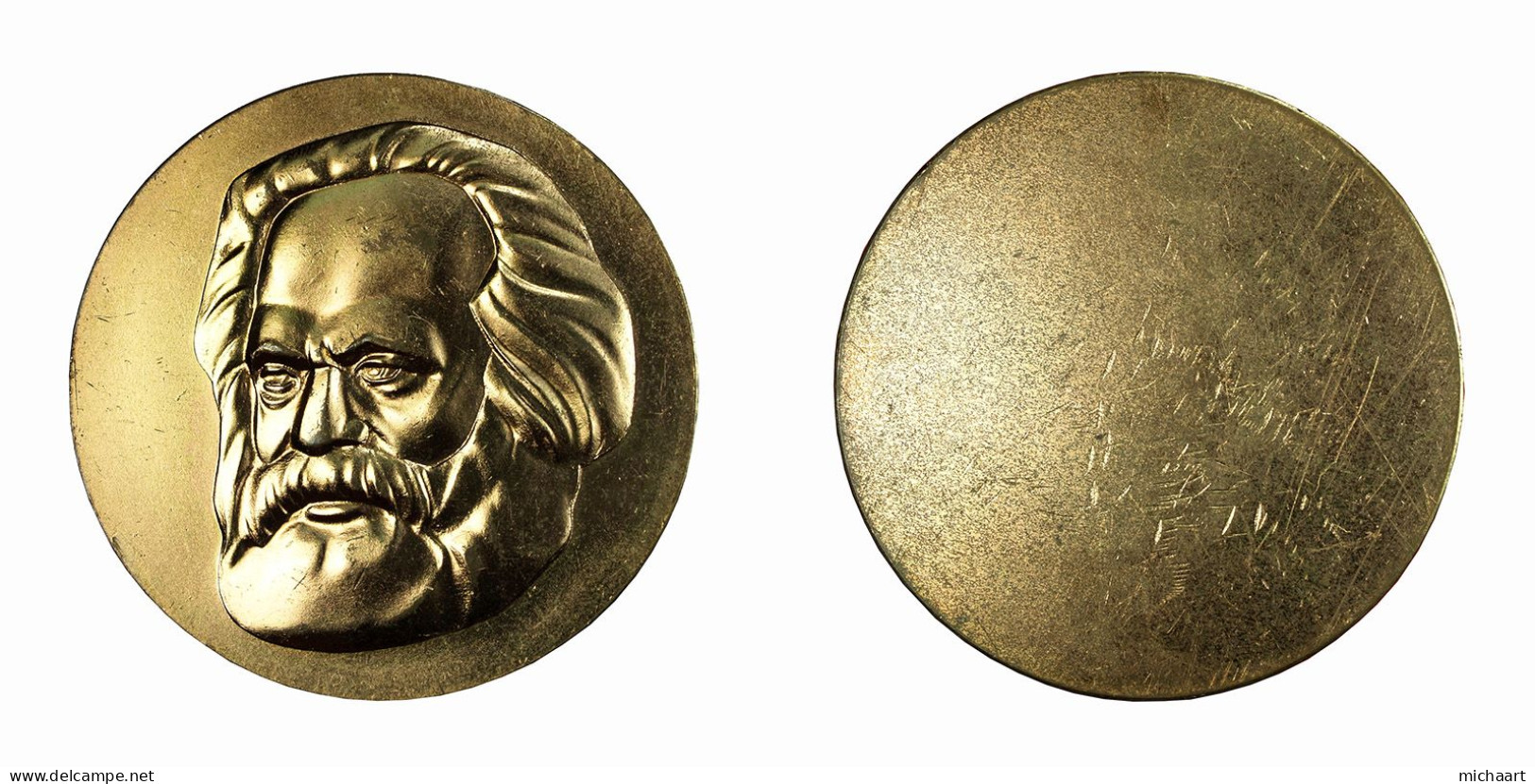 Karl Marx Medal East Germany DDR Plaque Table 60mm Bronze 02123 - Sonstige & Ohne Zuordnung