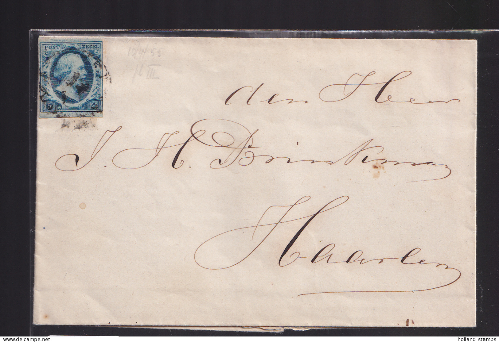 Nederland  NVPH Nr 1 Uit 1855 Op BRIEFOMSLAG Gelopen Van WED. BONSKIE Te AMSTERDAM Naar HAARLEM (12.408) - Storia Postale