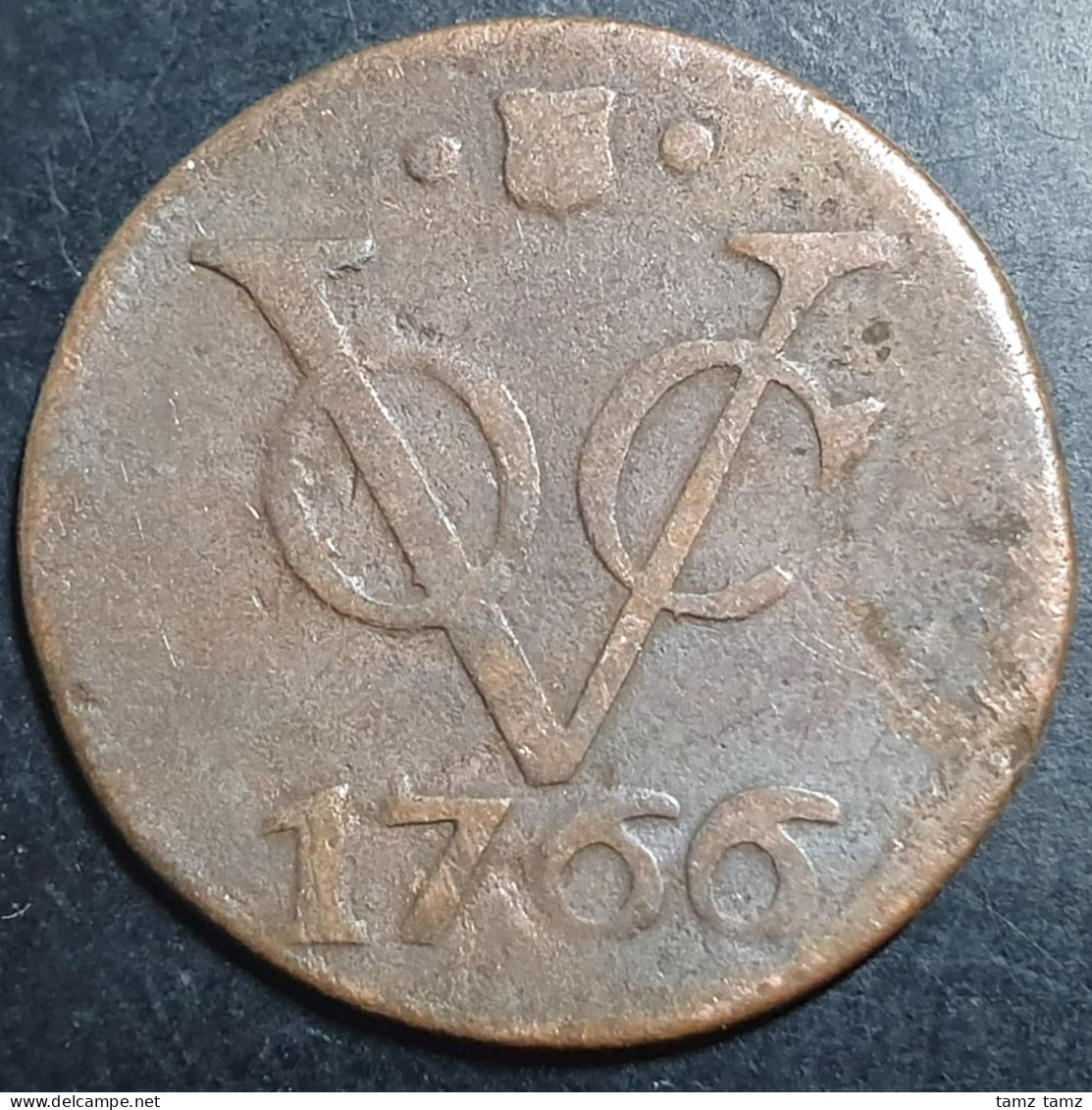 Netherlands East Indies VOC Utrecht Indonesia 1 One Duit 1766 Shield Mintmark - Dutch East Indies