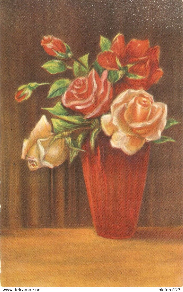 "Beautiful Flowers In Vases" Log Of Four (4) Vintage Spanish, Artist Drawn, Postcards - Flowers