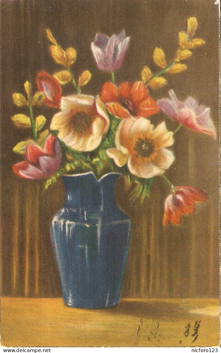 "Beautiful Flowers In Vases" Log Of Four (4) Vintage Spanish, Artist Drawn, Postcards - Flowers