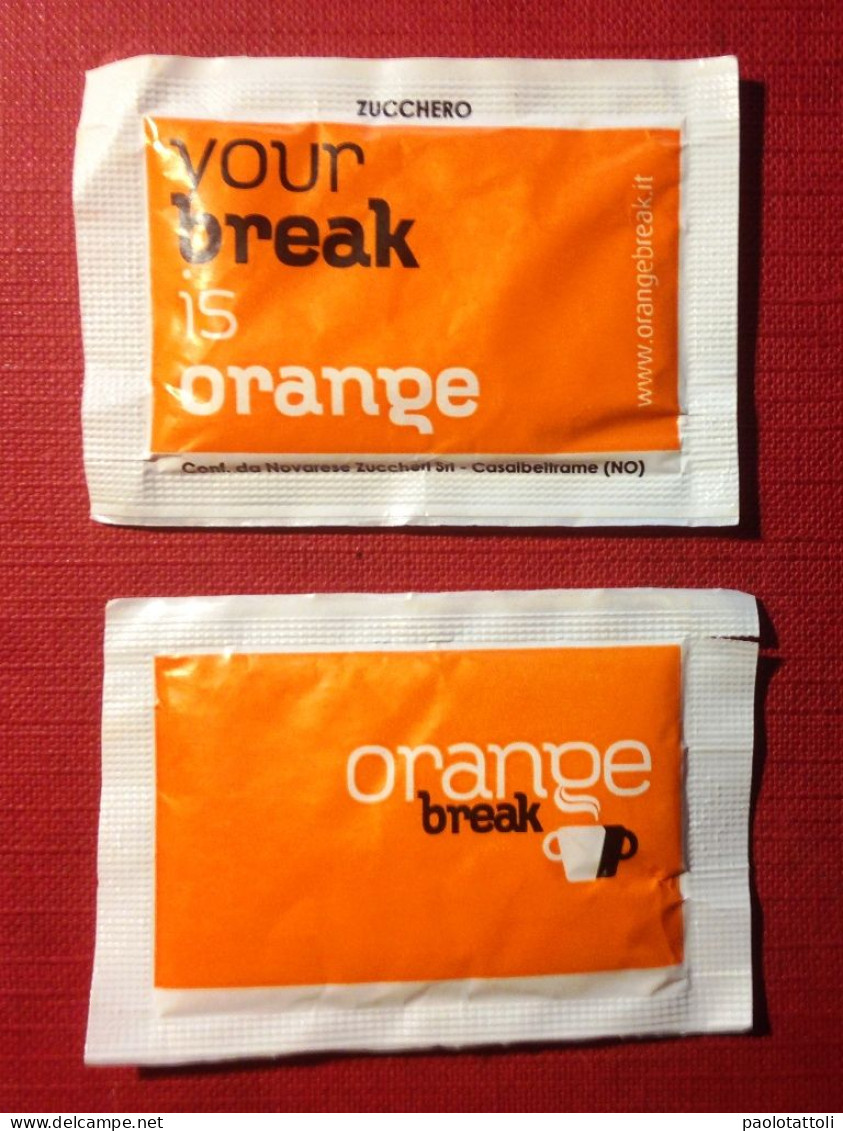 Sugar Bags,full-Orange Break, Your Break Is Orange. Packed By Navarese Zuccheri, Casaletrame-NO-. Set Of Two. - Sugars
