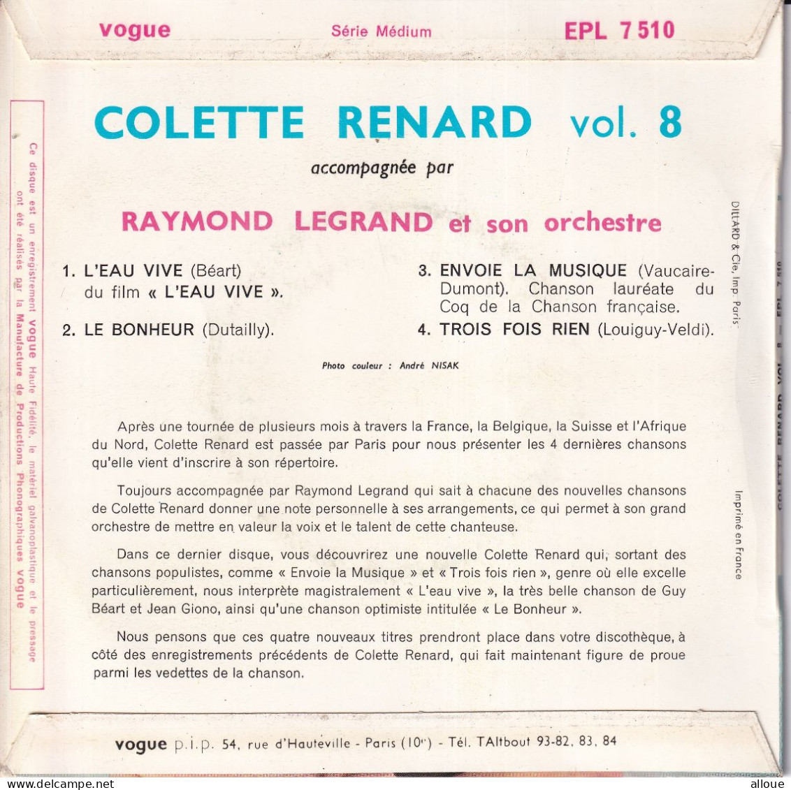 COLETTE RENARD - FR EP -L'EAU VIVE + 3 - Sonstige - Franz. Chansons