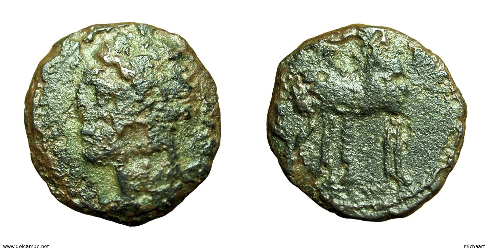 Ancient Greek Coin Carthage Zeugitania AE15mm Tanit / Horse & Palm Tree 04119 - Greek