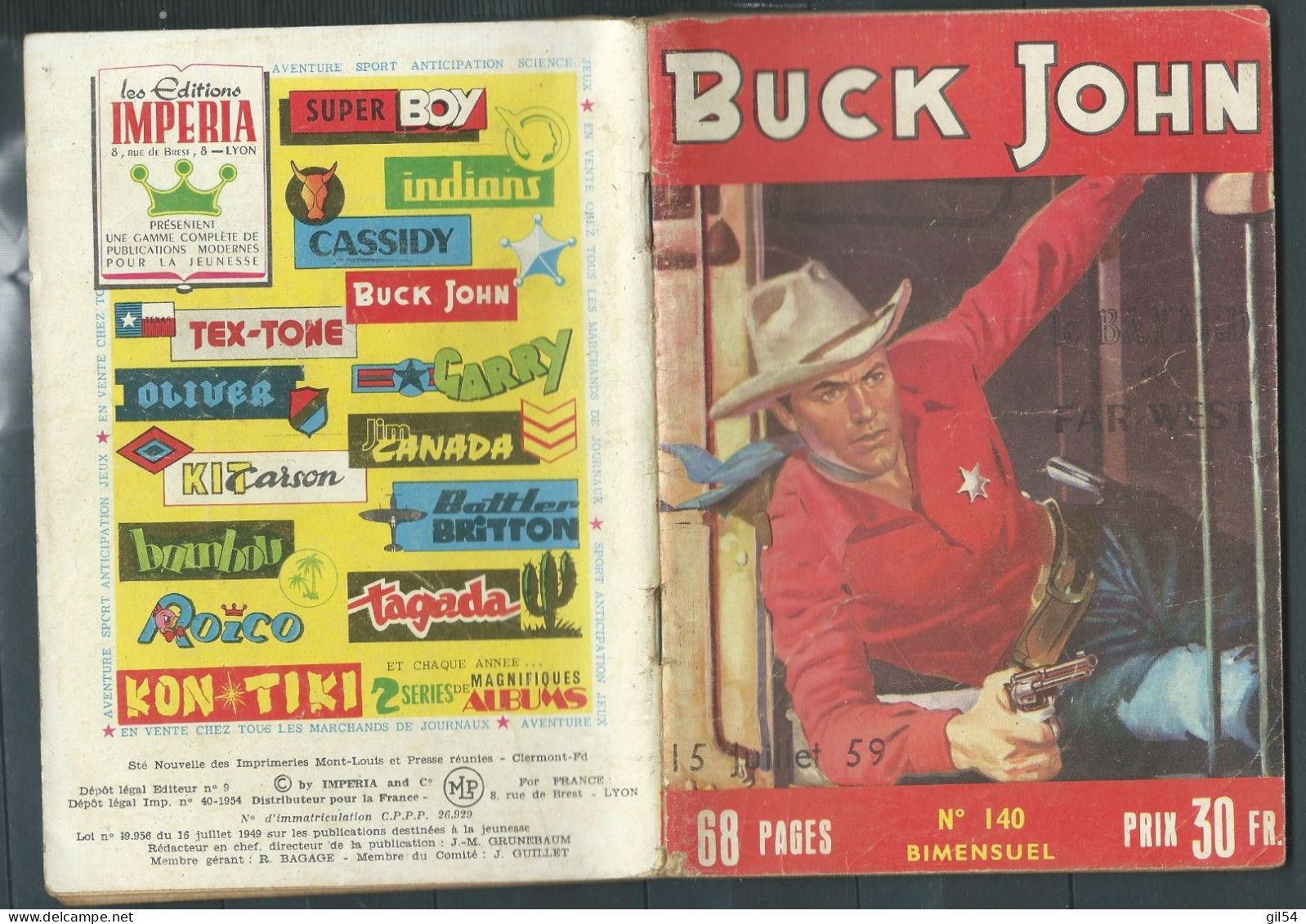 Bd " Buck John   " Bimensuel N° 140  "   La Piste De La Trahison     , DL  N° 40  1954 - BE-   BUC 1003 - Kleinformat