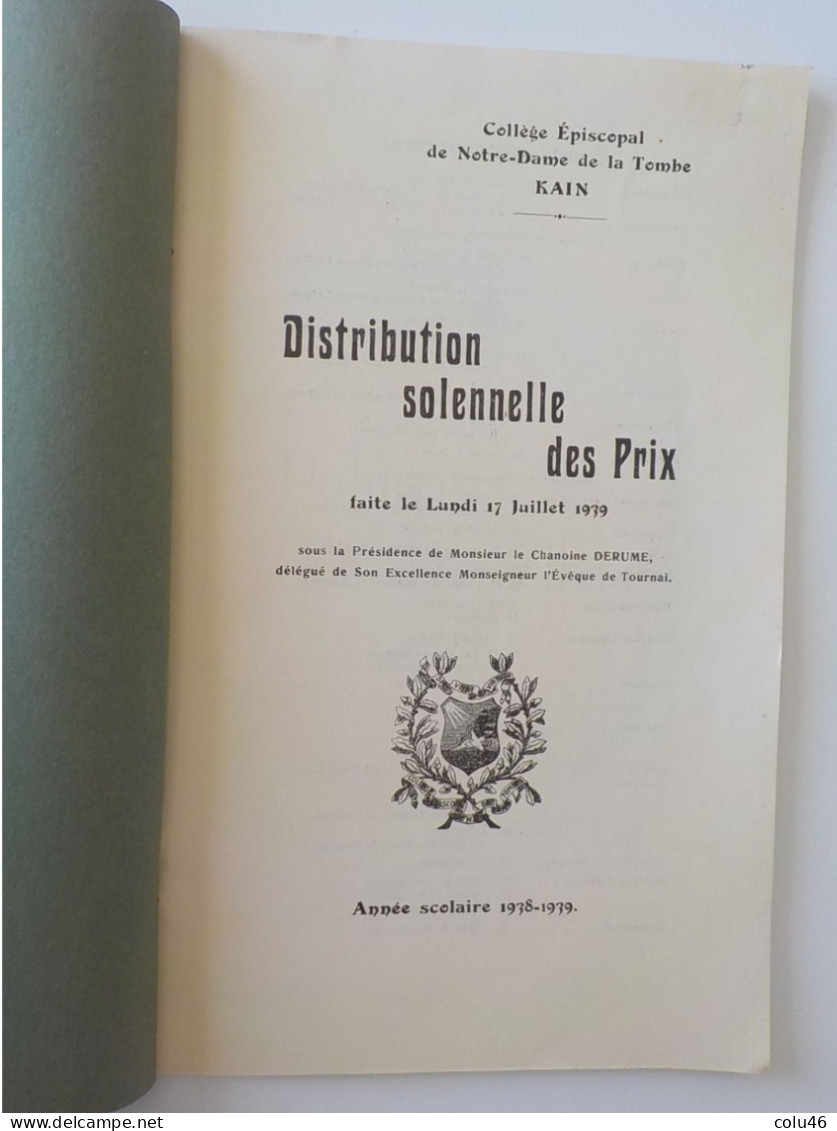 1939 Tournai Kain Fascicule Distribution Solennelle Des Prix Collège Episcopal De La Tombe MonseigneurEvêque De Tournai - Tournai