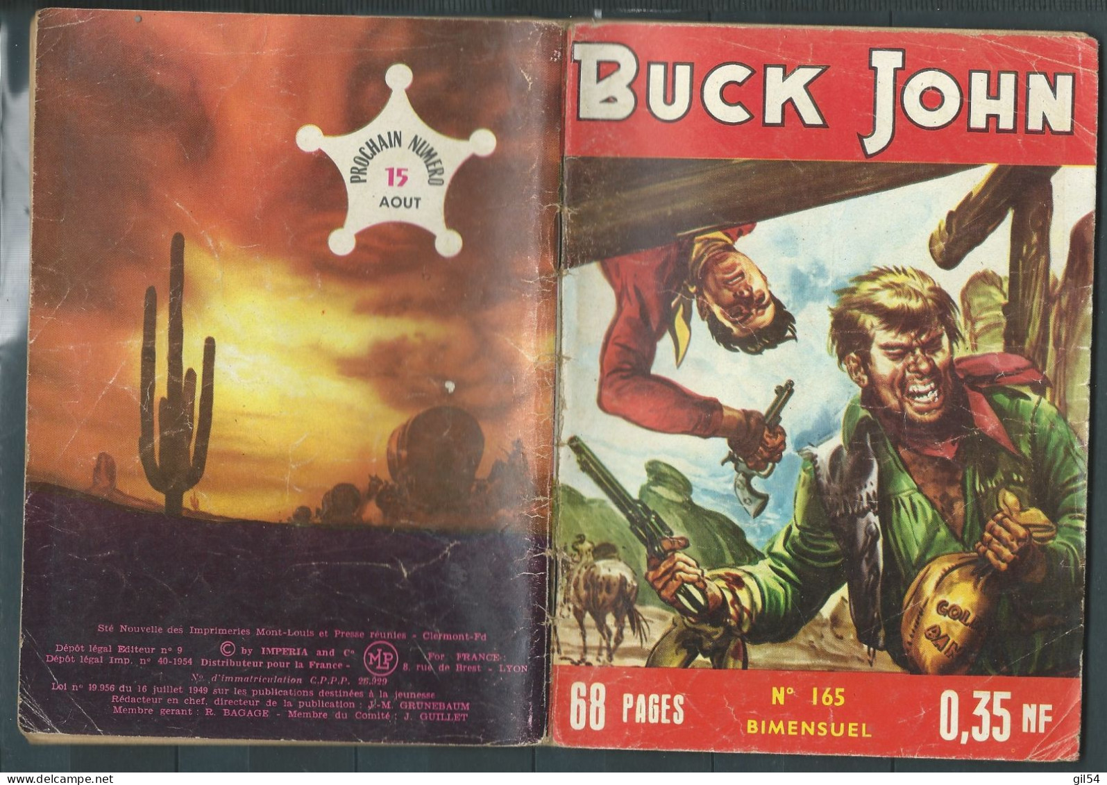 Bd " Buck John   " Bimensuel N° 165  "   Le Canon Hors La Loi      , DL  N° 40  1954 - BE-   BUC 1004 - Kleine Formaat