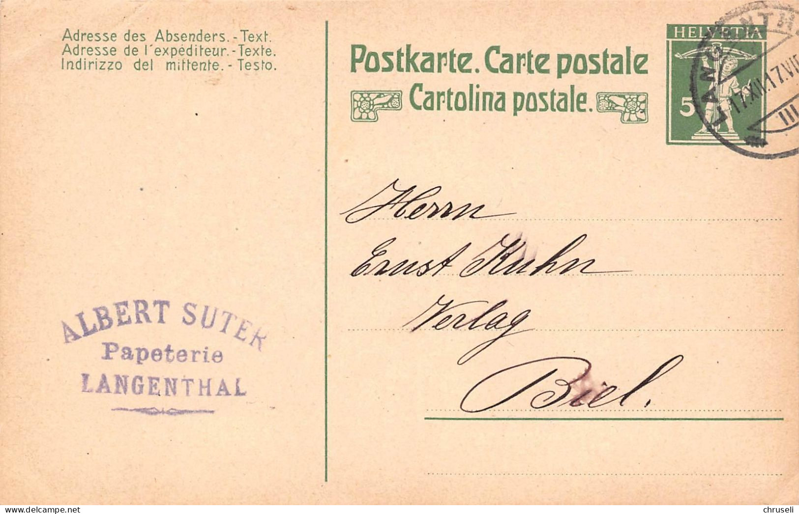 Langenthal Papeterie  A. Suter  Firmen Gewerbestempel Besonderheiten - Stamped Stationery