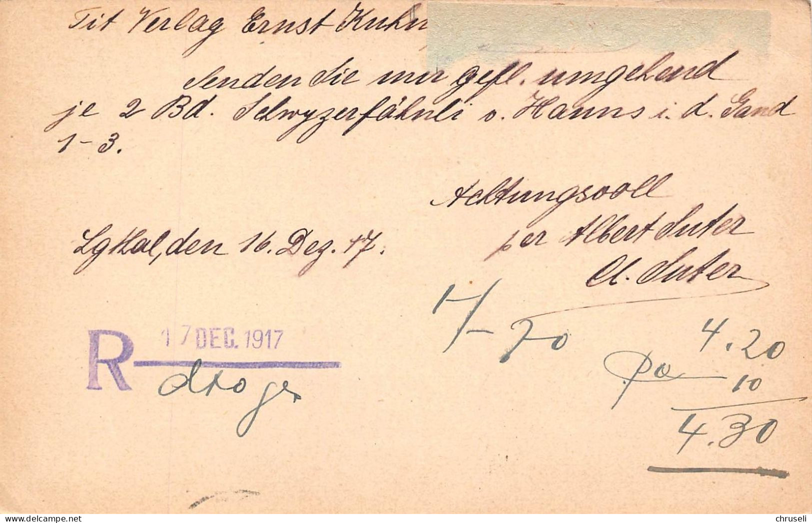 Langenthal Papeterie  A. Suter  Firmen Gewerbestempel Besonderheiten - Enteros Postales