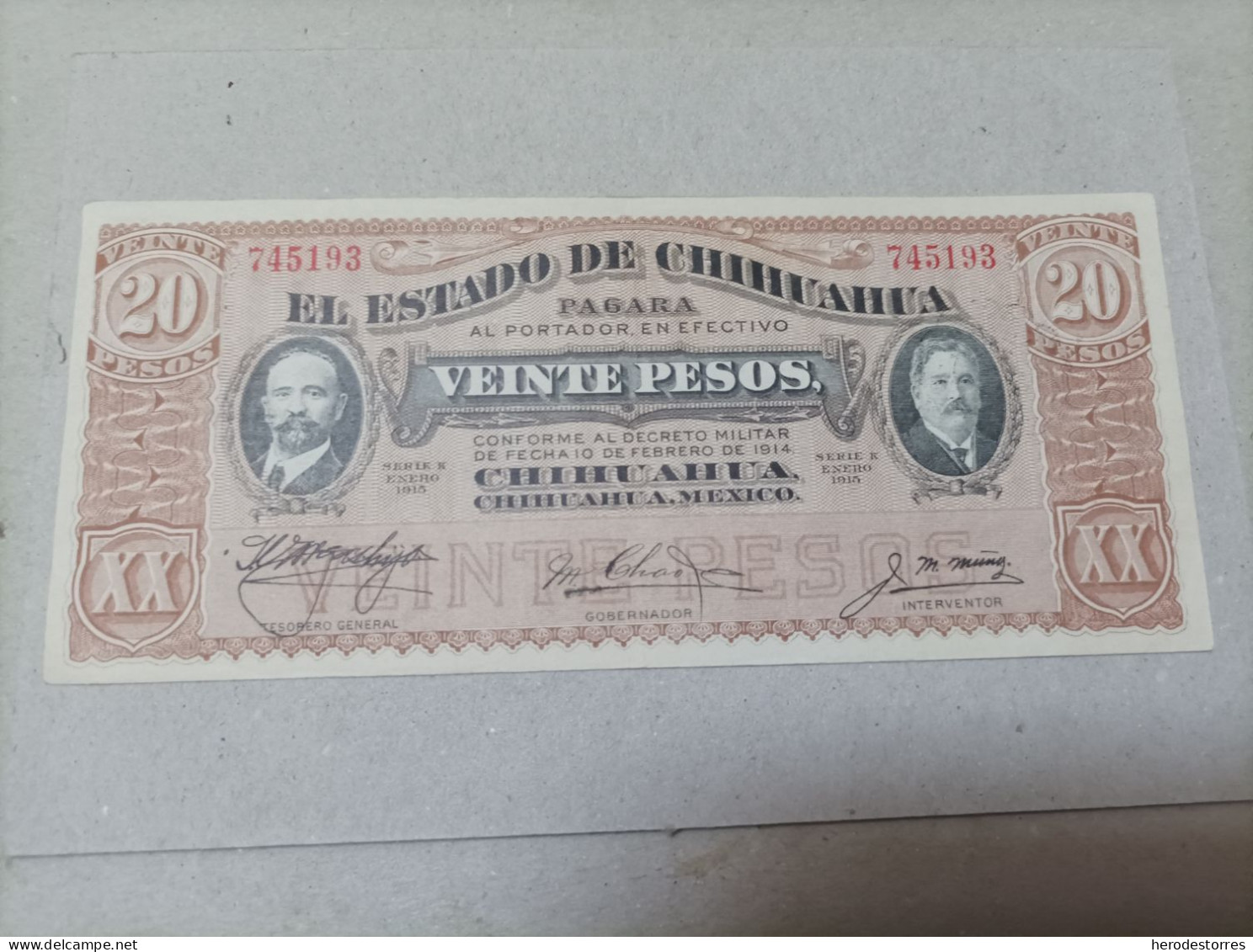 Billete De México 20 Pesos Del Año 1914 - Mexique