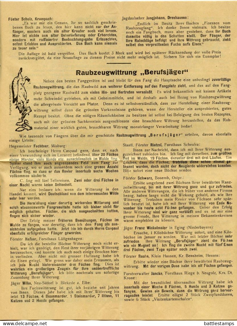 Germany 1927 Cover w/ Letter & Advertisement; Einbeck - Raubtierfallen-Fabrik Caspaul (Animal Traps); 5pf. Schiller x3