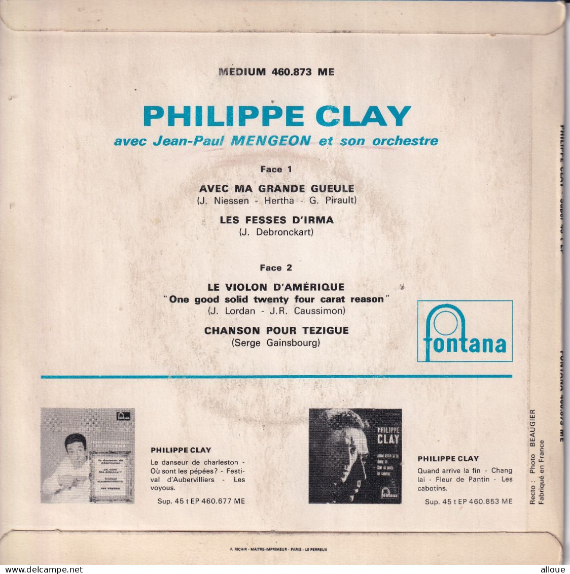 PHILIPPE CLAY - FR EP - CHANSON POUR TEZIGUE (SERGE GAINSBOURG) + 3 - Andere - Franstalig