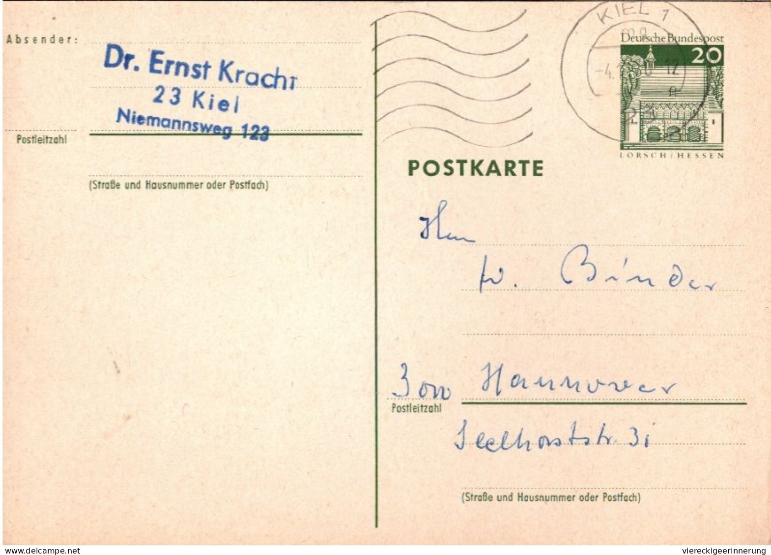 ! Postkarte Mit Autograph Von Dr. Ernst Kracht, Kiel, Ehem. Politiker + Chef Der Staatskanzlei In Schleswig-Holstein - Briefe U. Dokumente