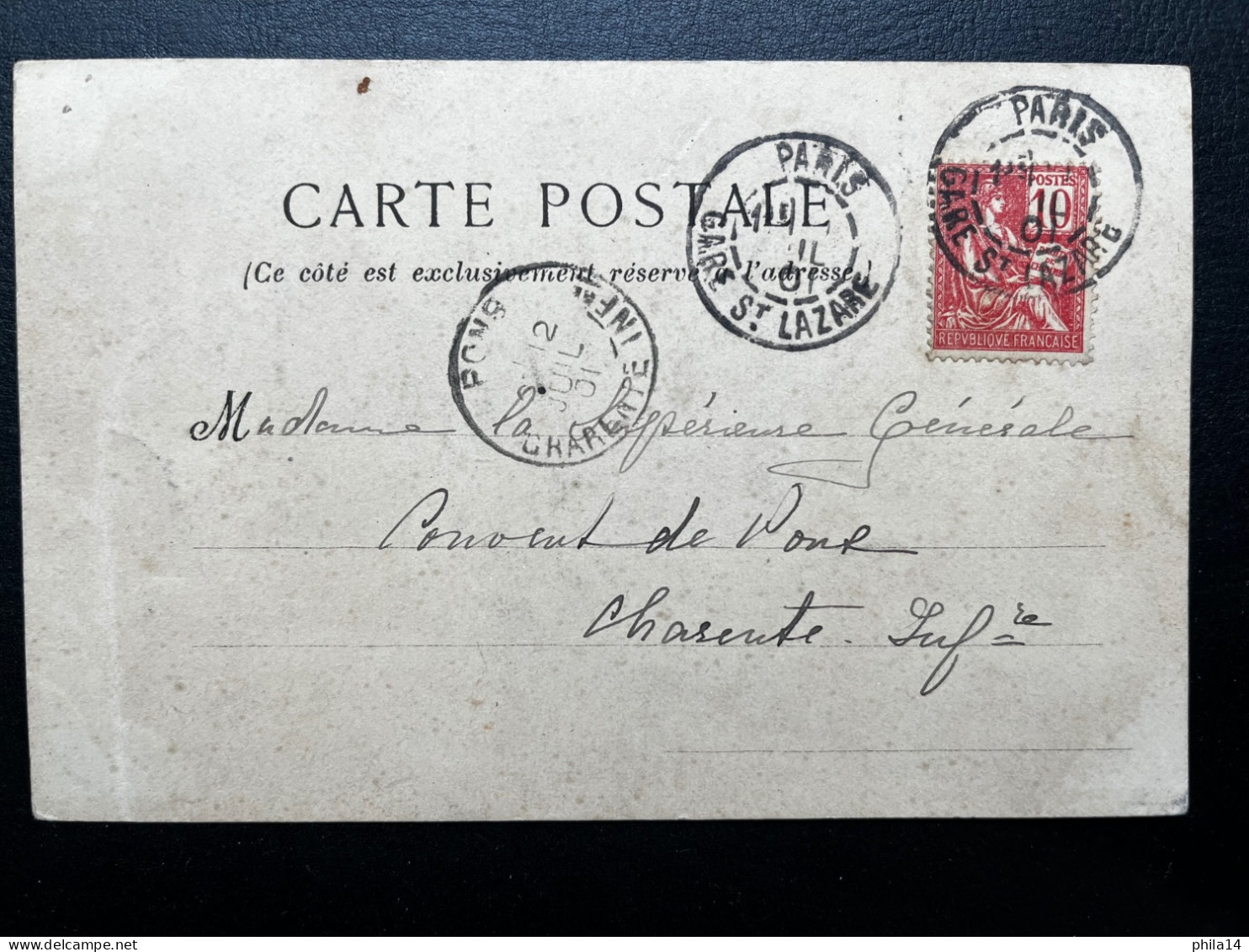 10c MOUCHON SUR CARTE POSTALE / PARIS GARE SAINT LAZARE / 1901 POUR PONS / PARIS BASILIQUE DU SACRE COEUR DE MONTMARTRE - Sacré Coeur