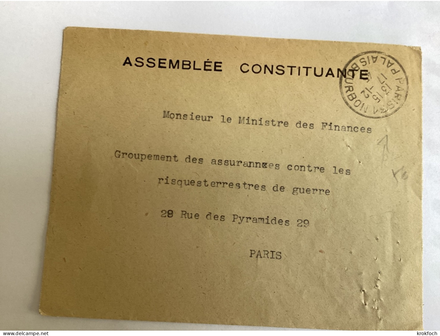Paris Palais Bourbon 12.1945 Sur Enveloppe Assemblée Constituante - 2. Weltkrieg 1939-1945