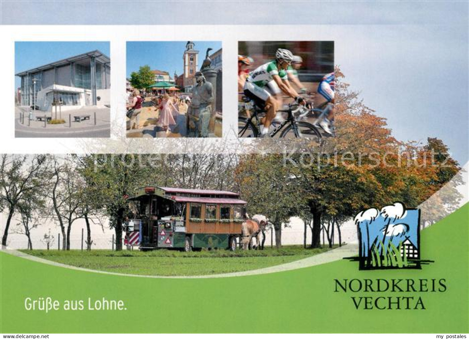 73214038 Lohne Ortsmotive Radfahrer Pferdewagen Lohne - Lohne