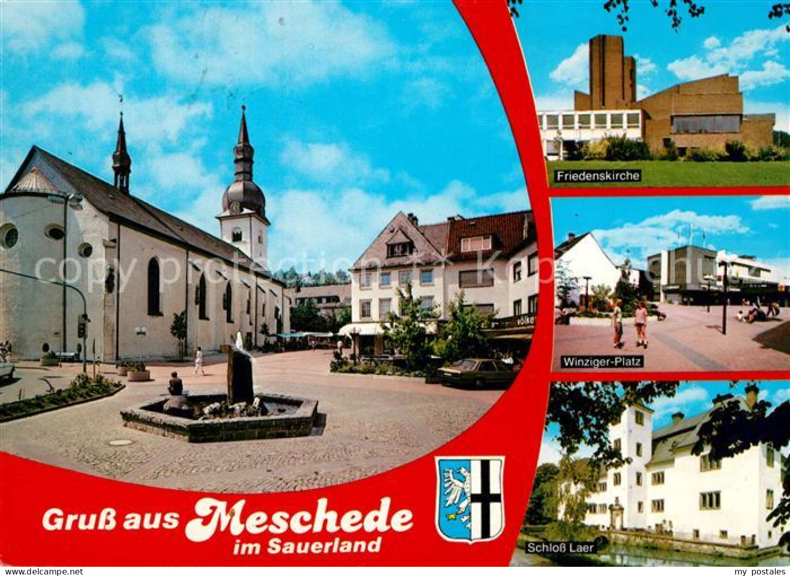 73213997 Meschede Stadtplatz Kirche Friedenskirche Winzinger Platz Schloss Laer  - Arnsberg