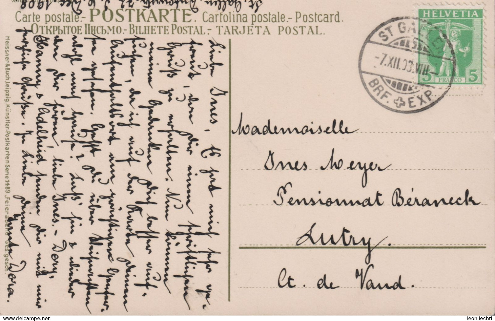 Postkarte, Feierabend Mit Pferd Zum: 103, Mi: 97, Tell Knabe,  ⵙ ST. Gallen 7.Xll.03 - Spannen