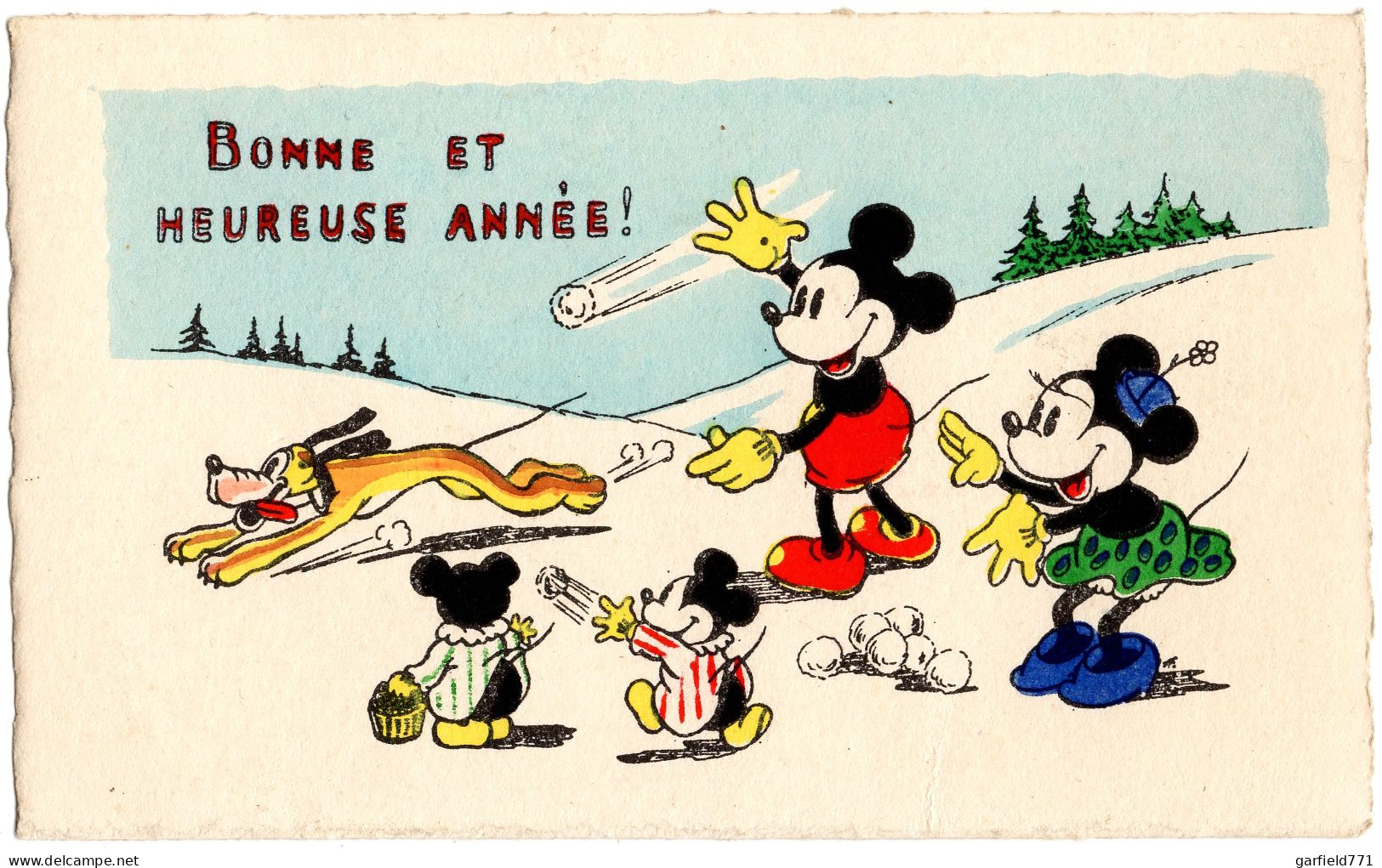 Bonne Et Heureuse Année - MICKEY MINNIE PLUTO - Petite Carte 11,5 X 7 Cm - - 1900-1949