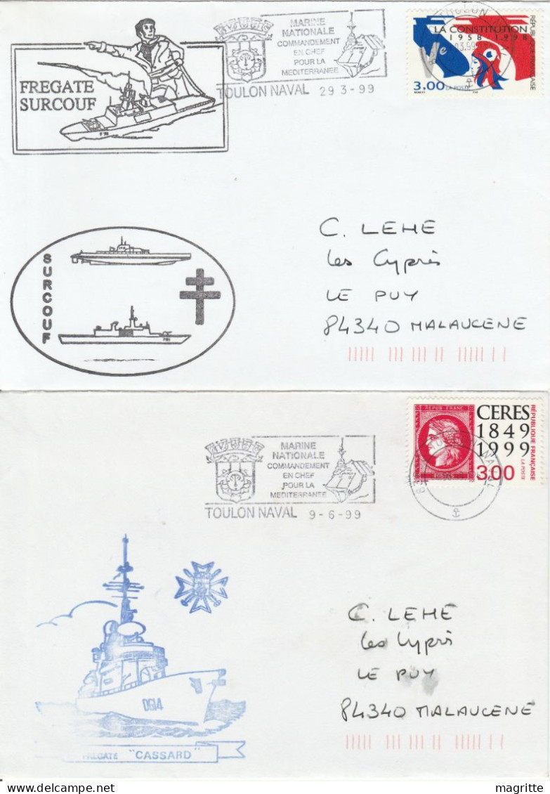 France Lot 4 Enveloppes Frégate Surcouf Cassard  La Motte Picquet Corymbe 56 Transport Chaland Débarquement Siroco - Naval Post