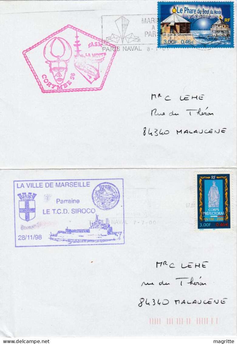 France Lot 4 Enveloppes Frégate Surcouf Cassard  La Motte Picquet Corymbe 56 Transport Chaland Débarquement Siroco - Posta Marittima
