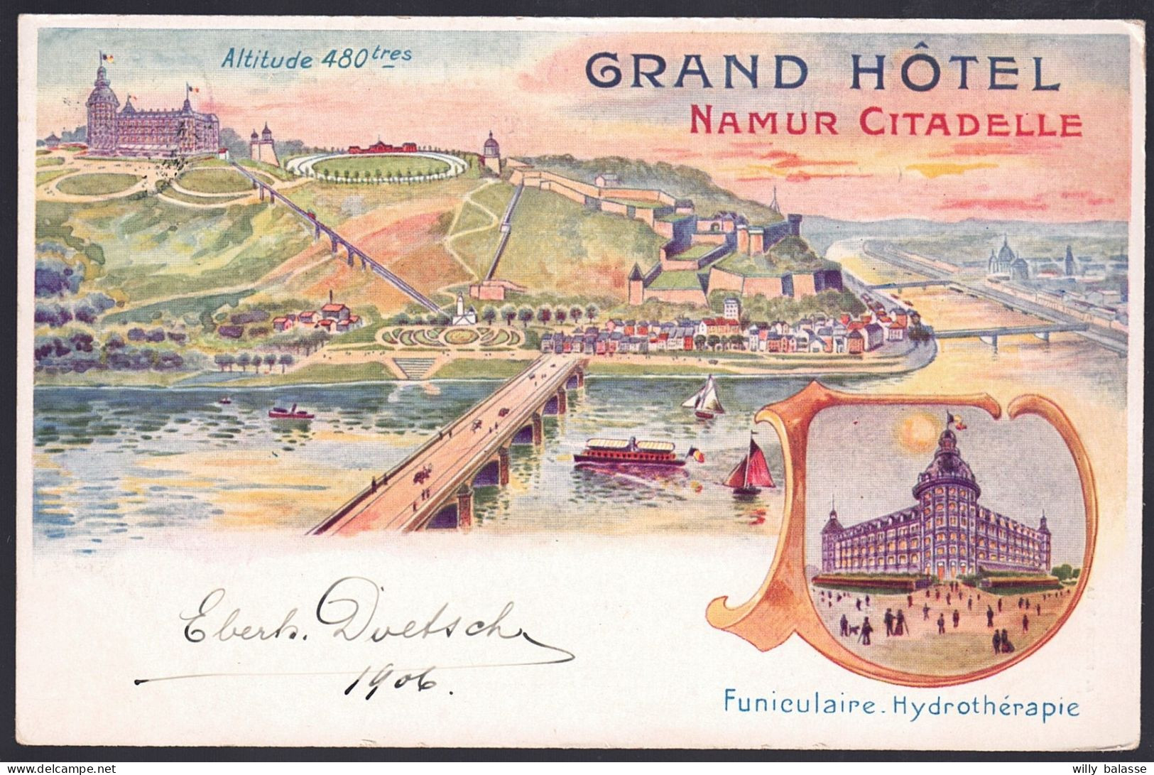 +++ CPA - NAMUR Citadelle - Publicité Grand Hôtel - Funiculaire - Hydropthérapie - 1906 // - Namen