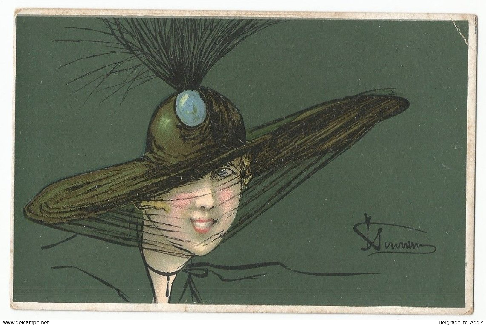Italy Postcard Oude Postkaart Carte Postale CPA Woman Women's Fashion Hat Chapeau Femme Mode Féminine - Autres & Non Classés