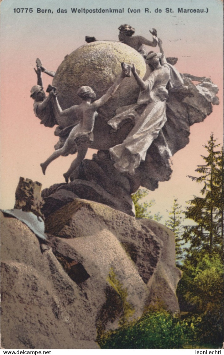 AK,Bern Weilpostverein-Denkmal (von R. De St. Marceau), ⵙ BERN 1,24.lV.14 Flagge: Schweizer Landesausstellung Bern 1914 - Monumenti