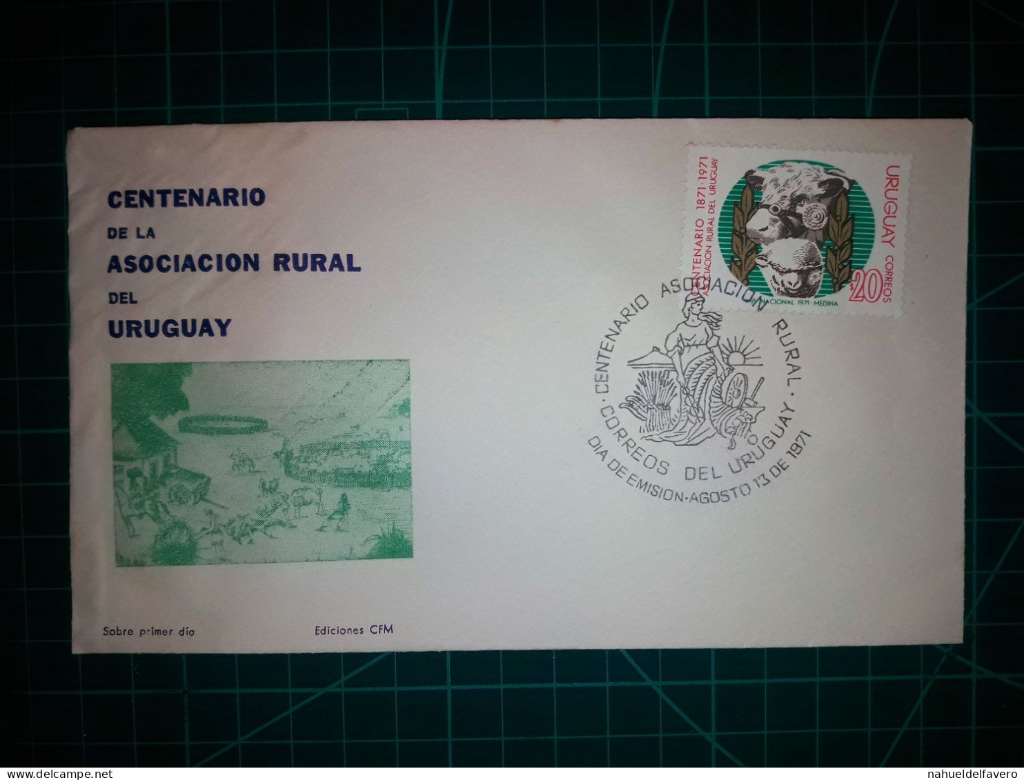 RÉPUBLIQUE ORIENTALE DE L'URUGUAY, Enveloppe FDC Commémorant Le "Centenaire De L'Association Rurale De L'Uruguay". Timbr - Uruguay