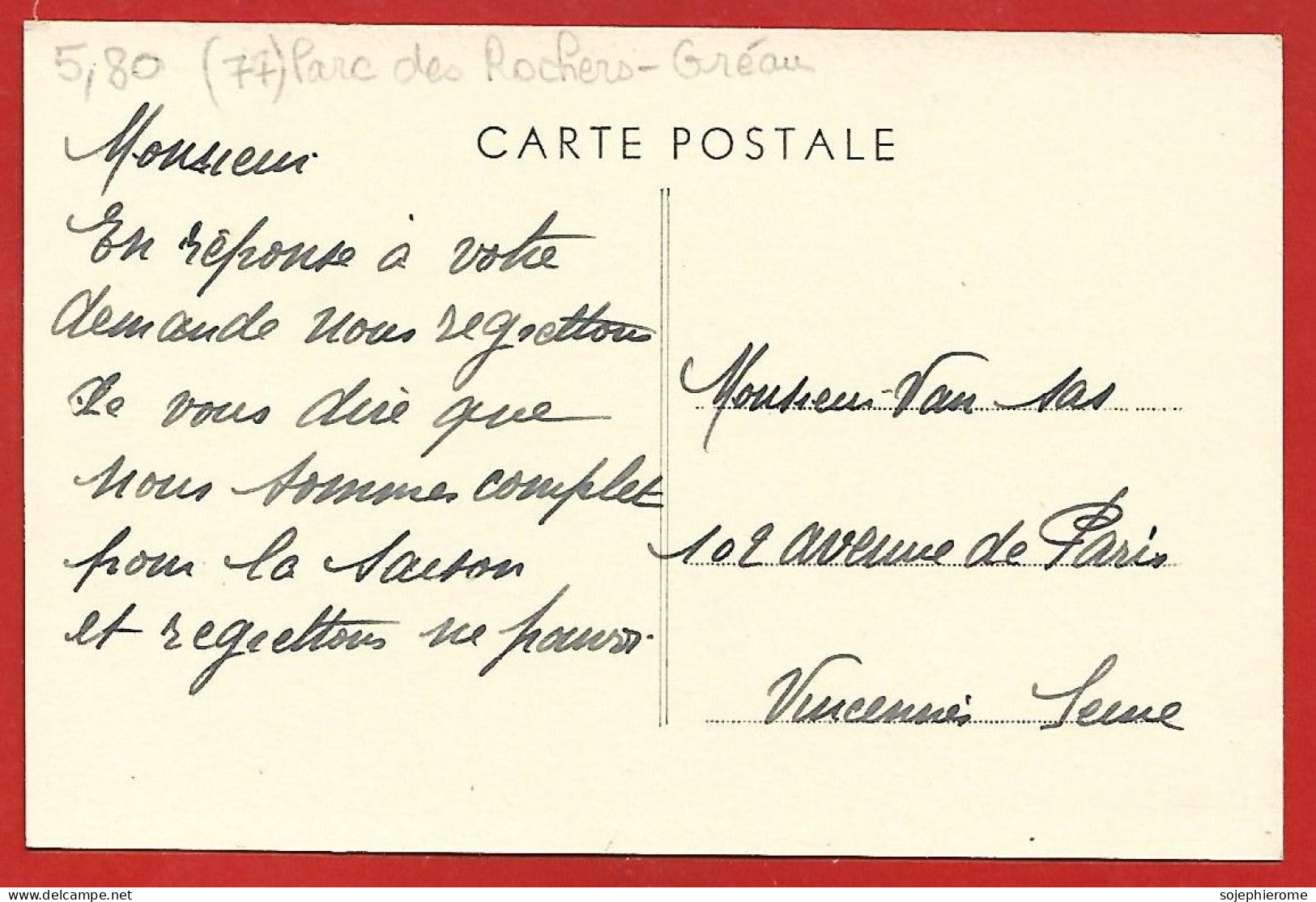 Saint-Pierre-lès-Nemours (77) Groupes Parc De Rochers-Gréau (Hôtel-Restaurant Des Roches) 2scans - Saint Pierre Les Nemours