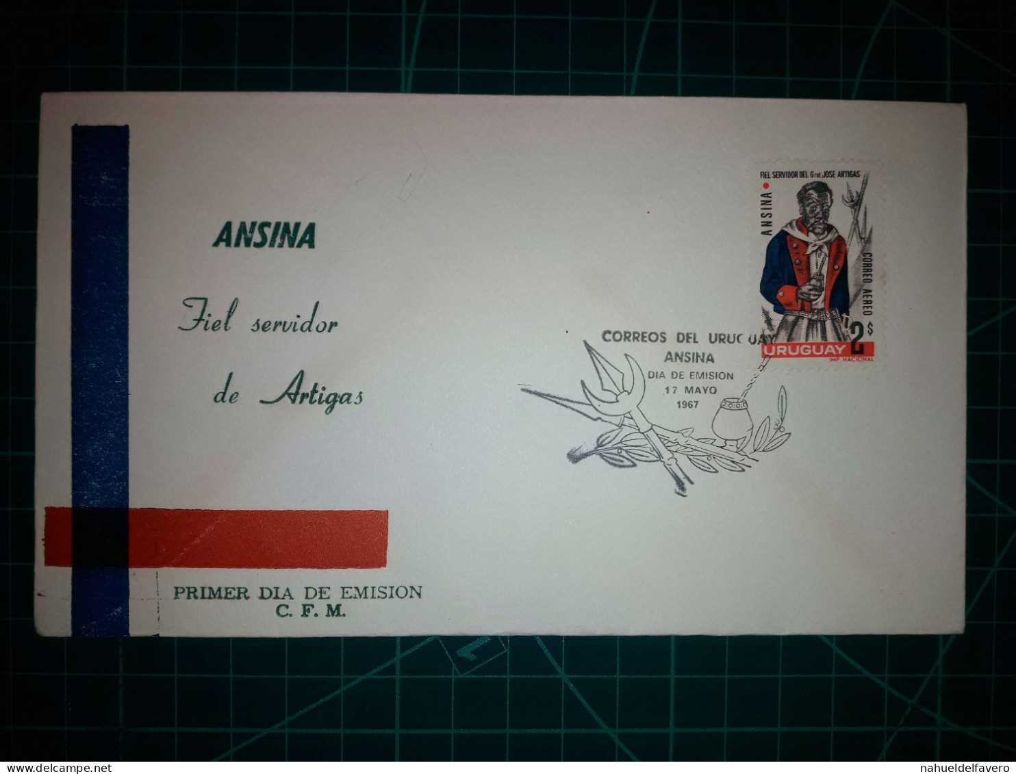 RÉPUBLIQUE ORIENTALE DE L'URUGUAY, Enveloppe FDC Commémorant "Ansina, Fidèle Servante D'Artigas". Timbre-poste Et Cachet - Uruguay