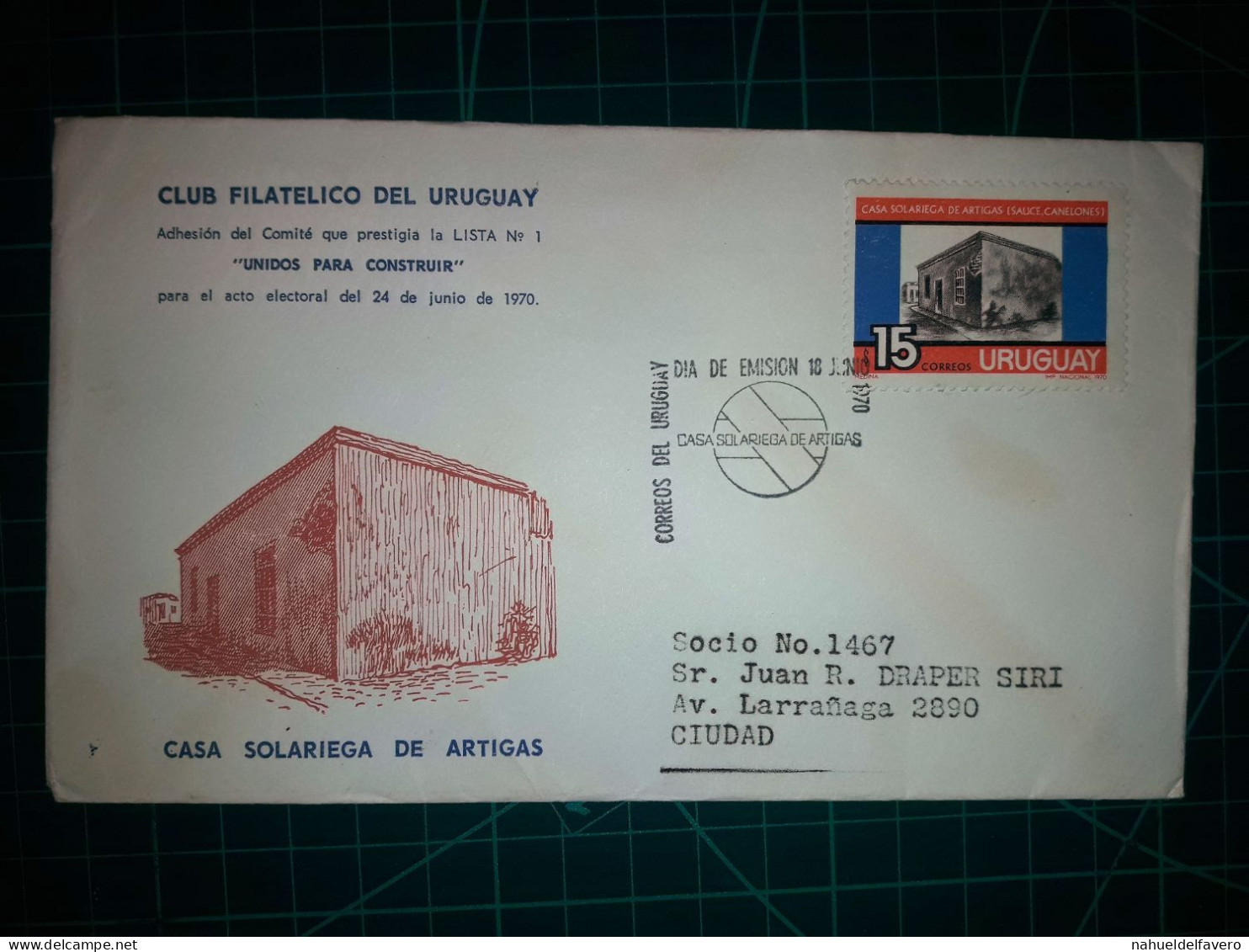 RÉPUBLIQUE ORIENTALE DE L'URUGUAY, Enveloppe FDC Commémorant La "Casa Manoriega De Artigas". Timbre-poste Et Cachet Spéc - Uruguay