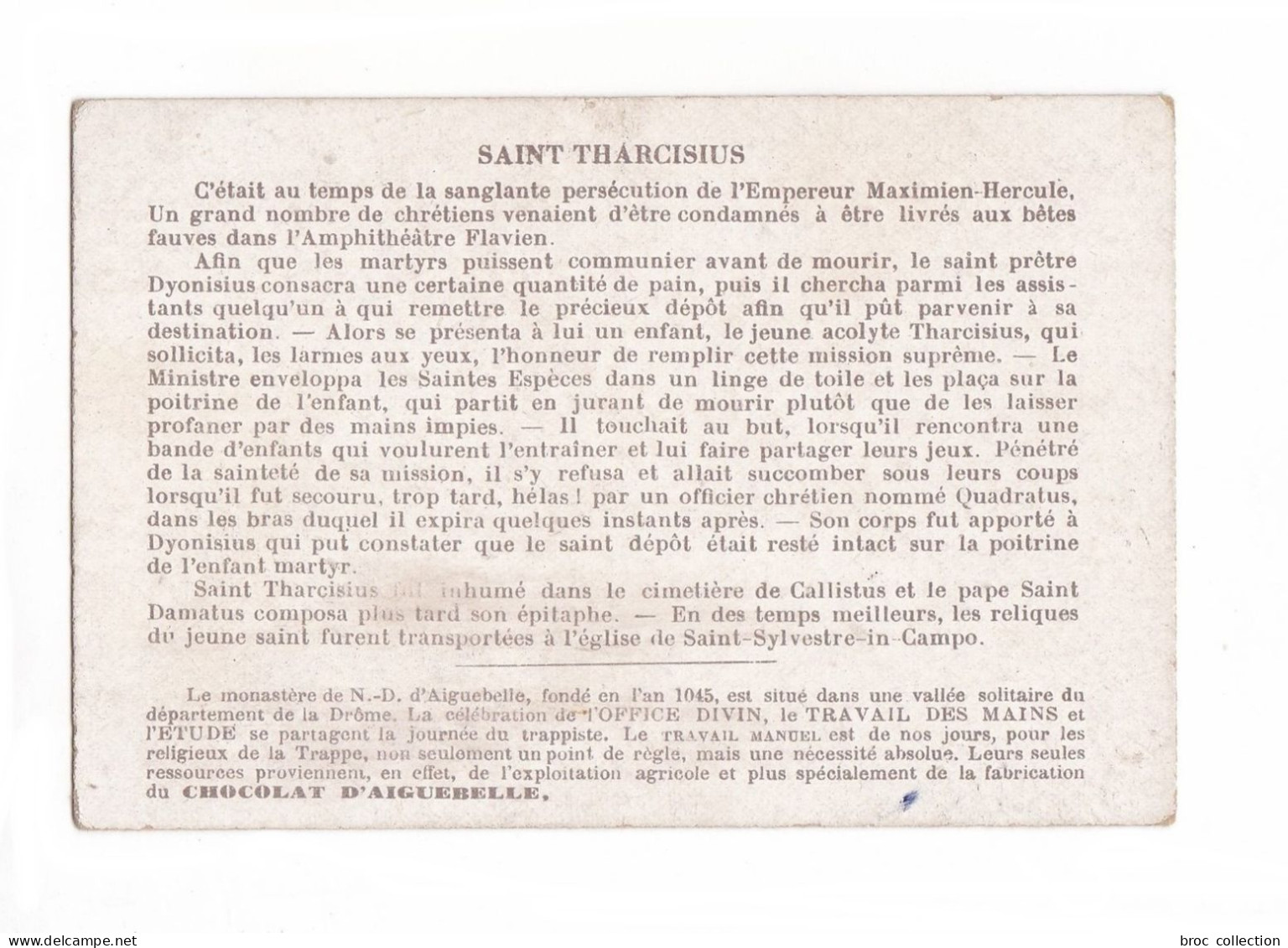 Les Grands Martyrs : Saint Tharcisius, éd. Chocolaterie D'Aiguebelle - Devotion Images