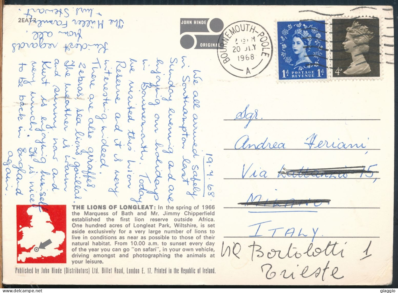°°° 30913 - UK - THE LIONS OF LONGLEAT , WARMINSTER - 1968 With Stamps °°° - Sonstige & Ohne Zuordnung