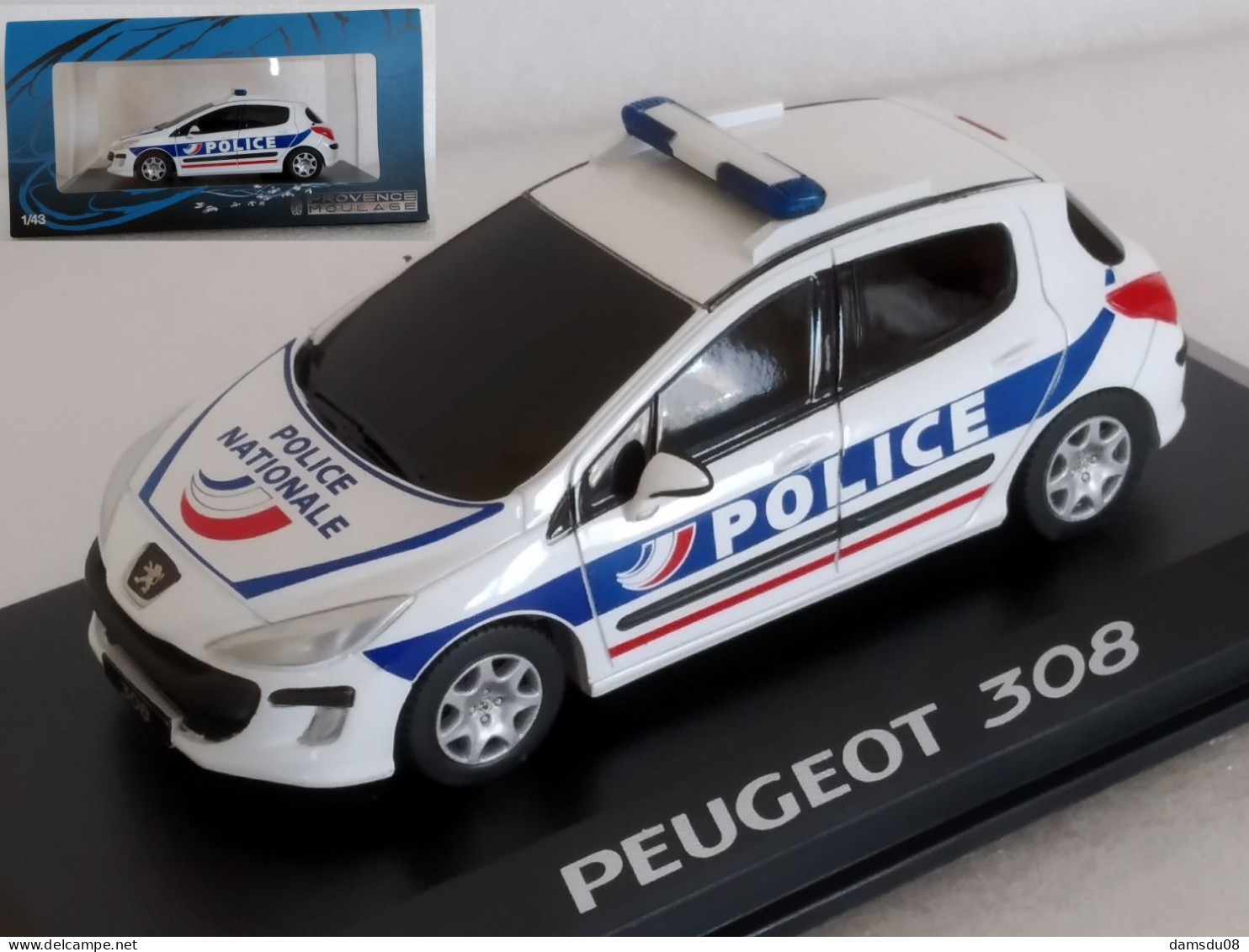 Provence Moulage Peugeot 308 Police Echelle 1/43 En Boite Vitrine Et Surboite Carton - Autres & Non Classés