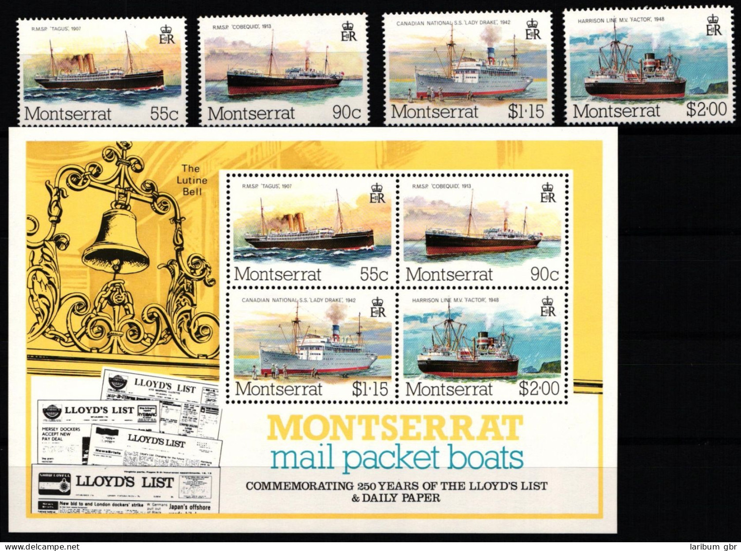 Montserrat Block 28 + 553-556 Postfrisch Schiffe #NE463 - Montserrat