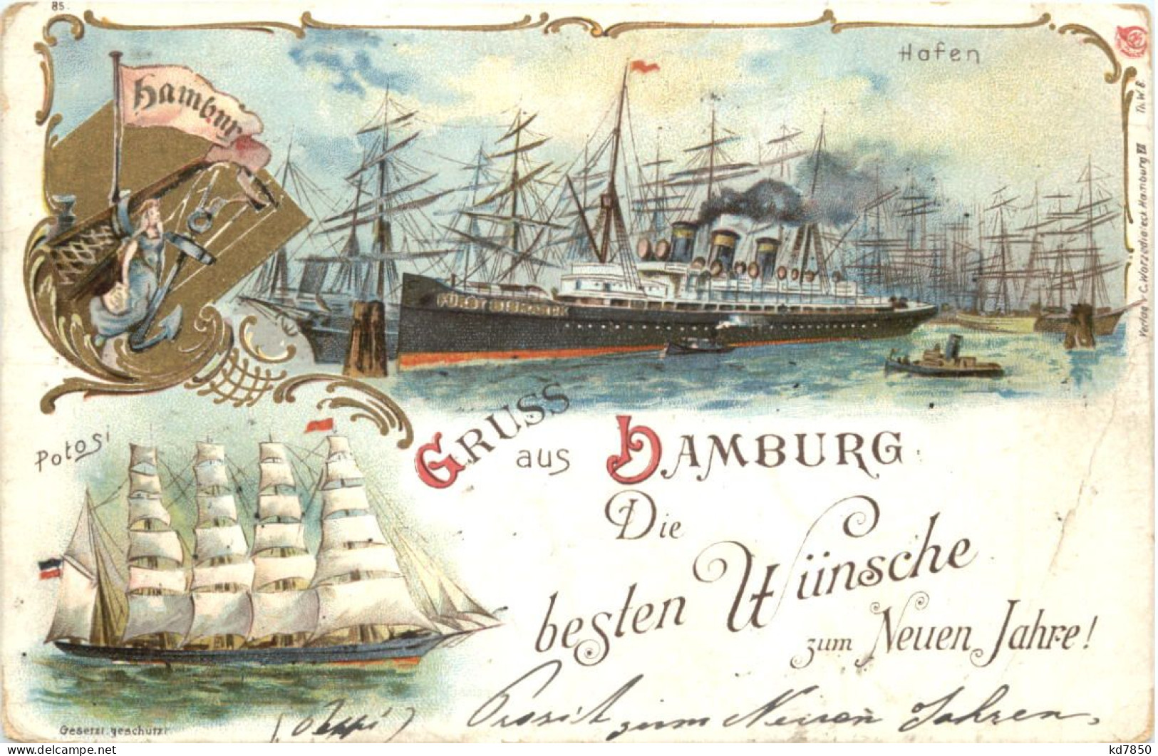 Gruss Aus Hamburg - Litho - Neujahr - Other & Unclassified