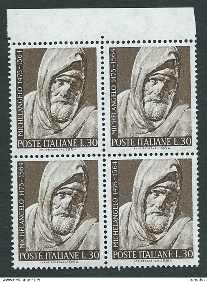 Italia, Italy, Italie, Italien 1964; Scultura Di Michelangelo, 400° Della Morte. Quartina Di Bordo Superiore. New. - Skulpturen